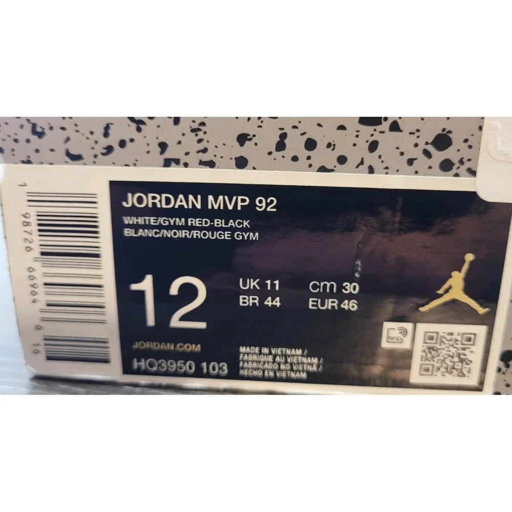 Nike Air Jordan MVP 92 White Gym Red Black HQ3950-103 Men US 12 UK 11 EUR 46 NIB